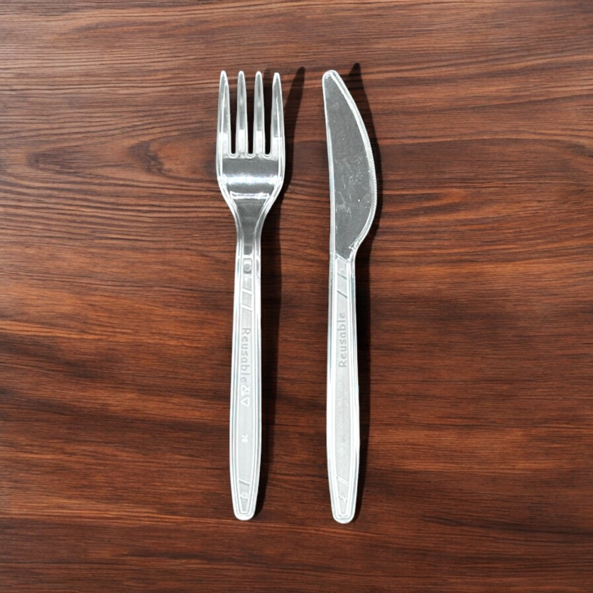 Kit 2/1 fourchette 180 mm + couteau 180 mm en plastique cristal réutilisable